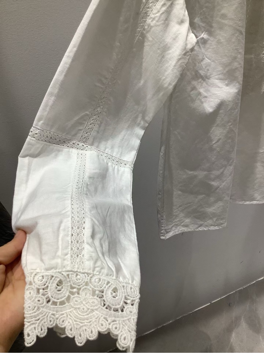 SEZANE CHLO SHIRT Lace-Trim Ruffled Blouse, S M L - Picture 11 of 12